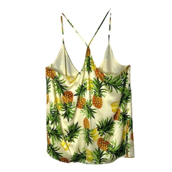 L'AGENCE Kylee Racer Pineapple Summer Silk Tank Top Sleeveless Tropical Size L - Picture 4 of 7
